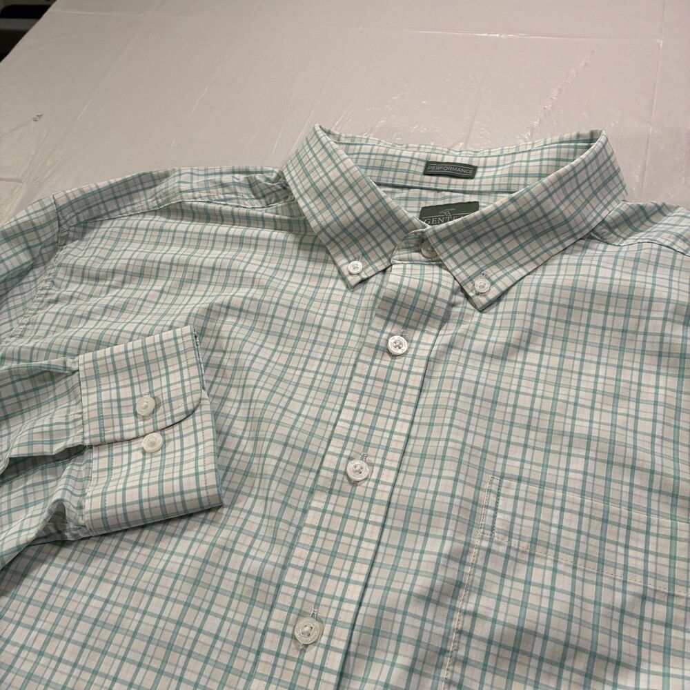 Genteal Performance Button Up Long Sleeve Shirt 2XL White Green Gingham Preppy